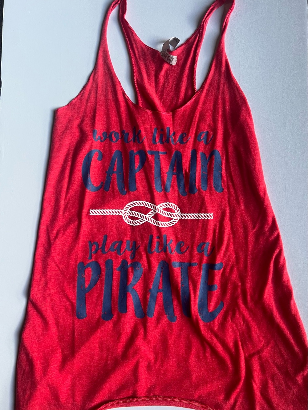 Work Like a Captain Play Like a Pirate Red Tank Top Women’s Large